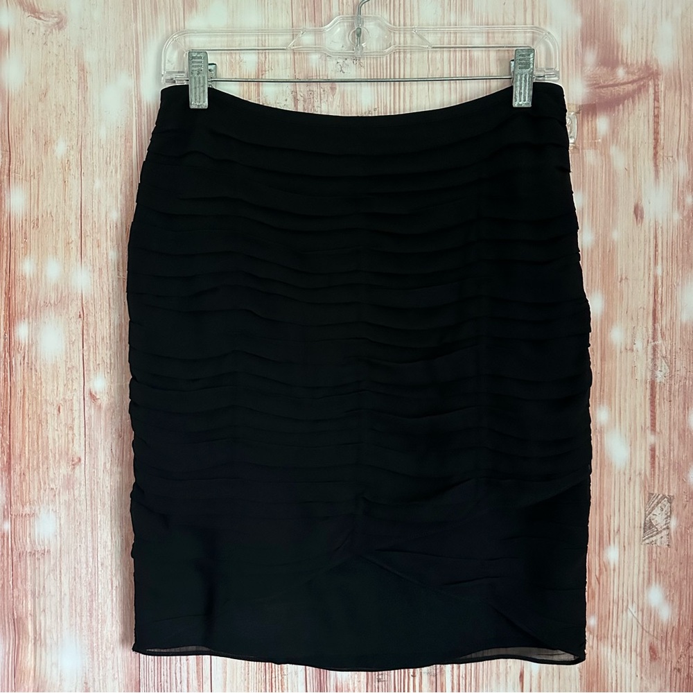 Ann Taylor Black Ruched Silk Overlay Tulip Hem Skirt